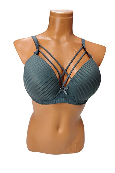 wear treasure C Cup Wired Sponge Hollow Cross Strap Grey Bra