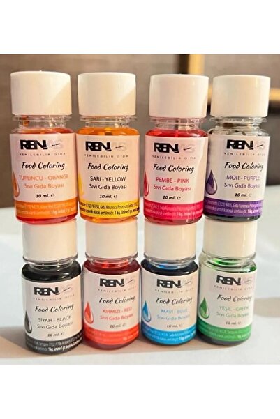 Renas Pasta çikolata sıvı gıda boyası 8 li set 10 ml