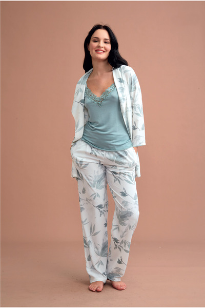 Marpessa Kadın Şık Saten Üçlü Pijama Takım