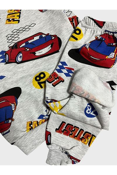 Fil Kids Boy's Gray Raised Race Car Print Long Sleeve Winter Pajamas Set