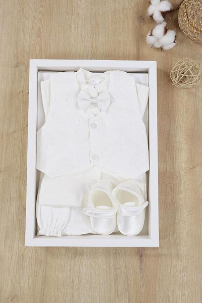 Sitilin Mevlit Set with White Vest and Bow Tie for Baby Boy 0-3 Months - Luxury Special Day and Mevlütlük Ornament