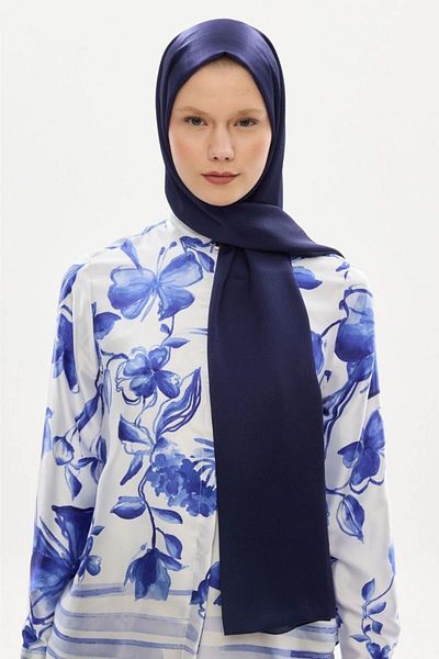 hijabchi Shiny Silky Evening Dress Janjan Shawl - Dark Navy