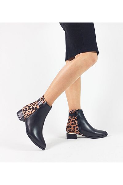 GDT Ayakkabı Black Color Leopard Patterned Buckle Zippered Women's Boots