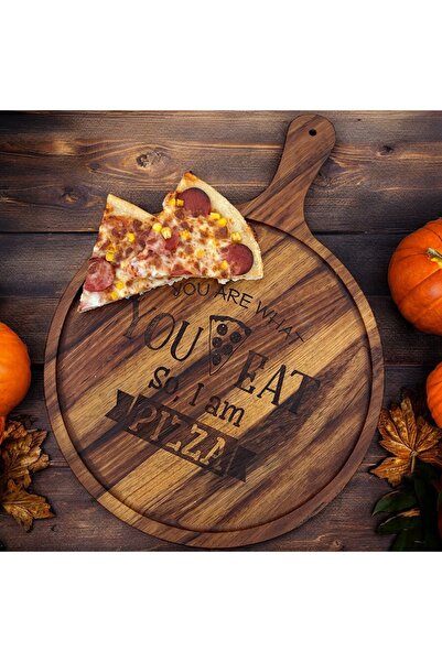 ardesta لوح تقديم وتقطيع البيتزا مقاس 47 سم بالليزر - مقبض خشبي من خشب إيروكو