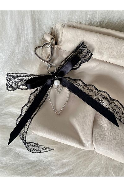 Pinky Lady Geantă de mână cu dantelă și inimă cu fundă - Ornament fermecător