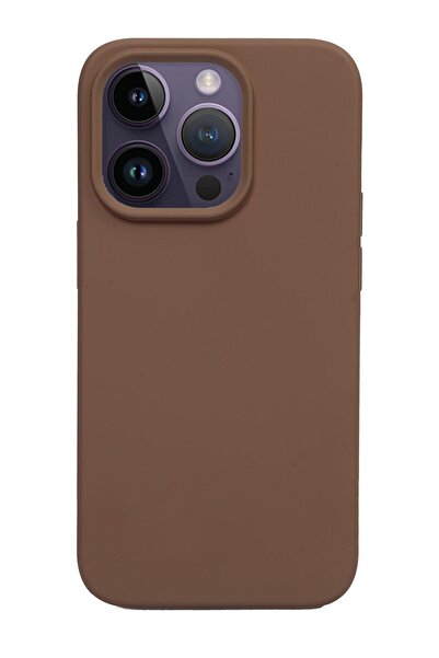 Merwish Apple iPhone 14 Promax Compatible Velvet Inside Logo Launch Silicone Case Cover Brown