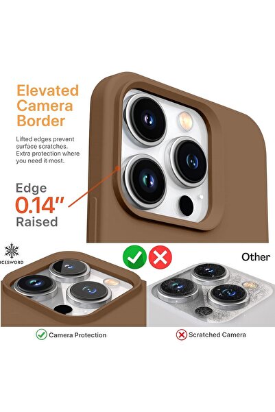 Merwish Apple iPhone 14 Promax Compatible Velvet Inside Logo Launch Silicone Case Cover Brown