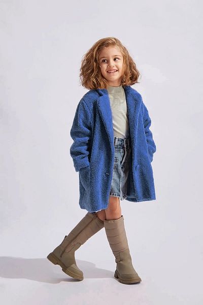 Lolliboomkids Момичешко ново сезонно плюшено кожено палто с копчета, сатенена подплата отвътре
