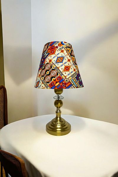 Göksu Lighting Ethnic Pattern Luxury Fabric Night and Table Lamp