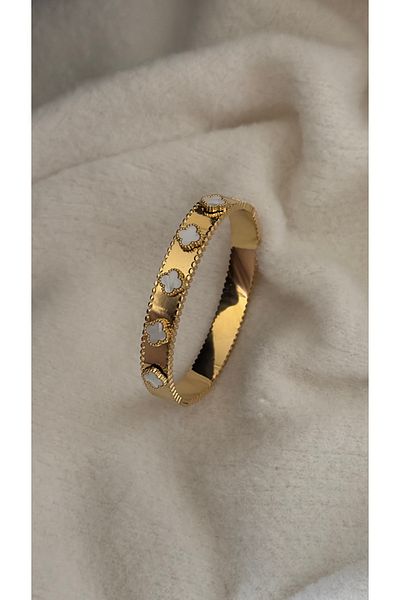 Opia JEWELRY - سوار أصفاد فولاذي موديل البرسيم من حجر الزركون (17 سم)