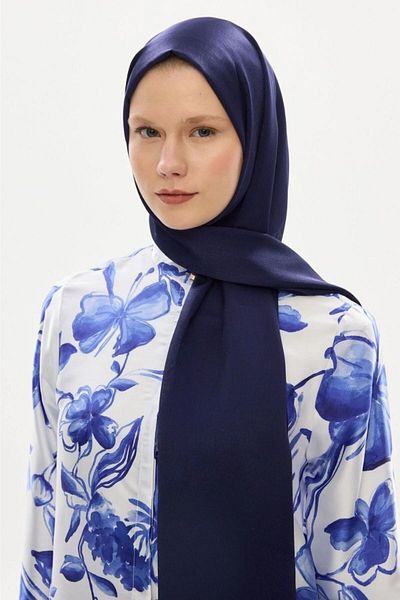 hijabchi Shiny Silky Evening Dress Janjan Shawl - Dark Navy