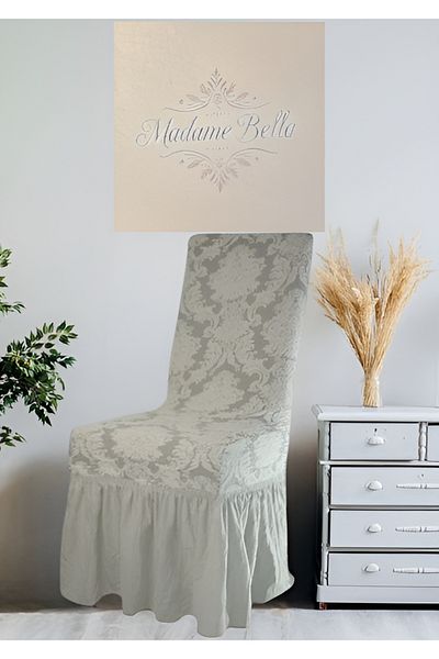 MADAME BELLA 1 τεμ. Κρέμα ζακάρ μοτίβο σάλι υψηλής ποιότητας εύκαμπτο με φούστα που πλένεται κάλυμμα καρέκλας χωρίς γούνα