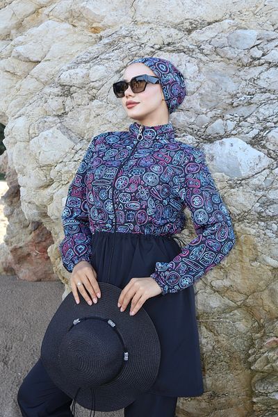 new ats Μαγιό Hijab 3 τεμαχίων με έθνικ σχέδιο με ρυθμιζόμενο λάστιχο στη μέση