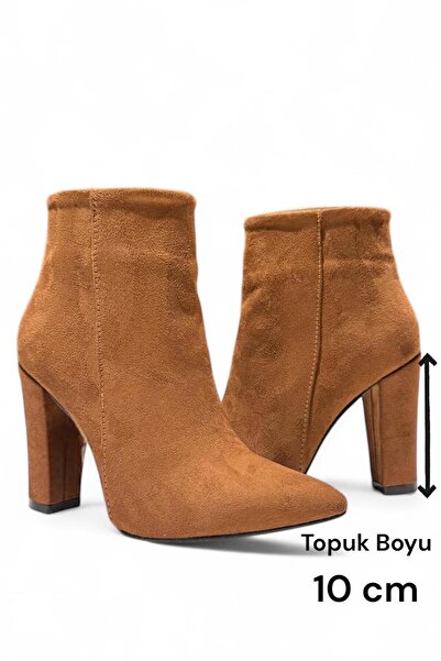 Melissa Boutique Kadın Taba Süet Tasarım Kaymaz Taban Kalın Topuklu Bot