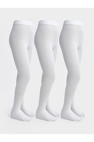 LC Waikiki White Basic Girl's Pantyhose 3-Piece