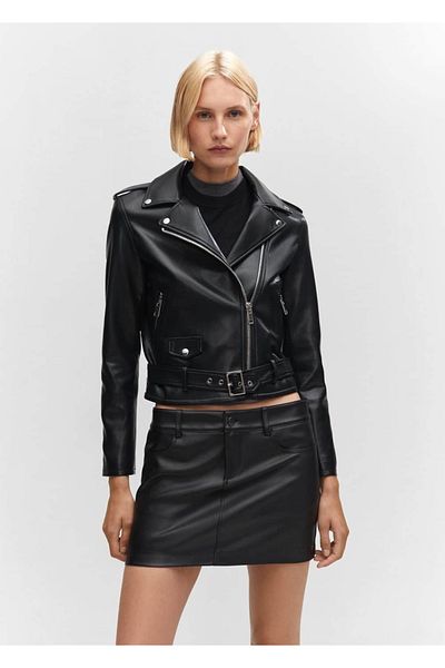 MANGO Woman Leather look biker jacket