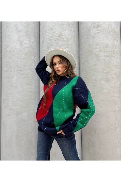 İLKCET MODA Pulover de damă oversize color block