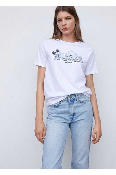 MANGO Woman Tricou din bumbac cu model