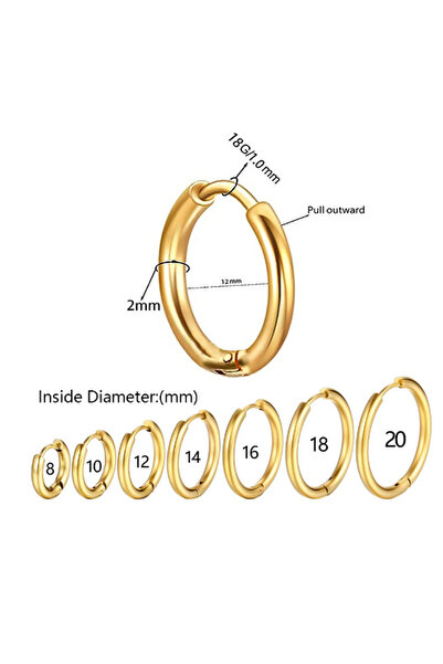 Set Paslanmaz Çelik Antialerjik Altın Kaplamalı ( 1 ÇİFT ) Halka Küpe ( Kalınlık: 2 mm )