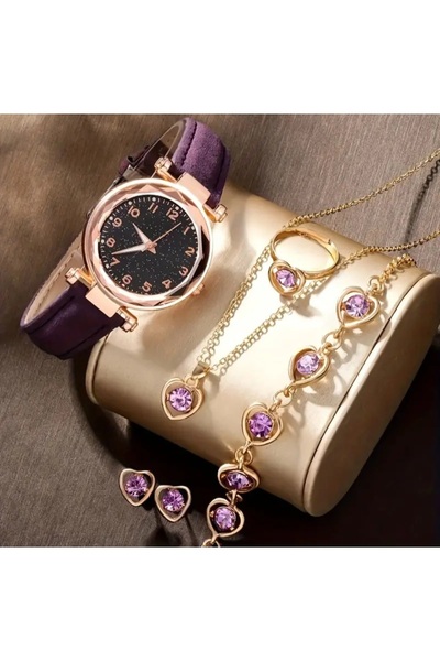 stainless steell VİP mor renk suni deri kayış 5 adet moda yıldızlı gökyüzü set