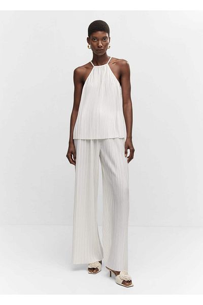 MANGO Woman Plisowana bluzka z kołnierzykiem typu halter