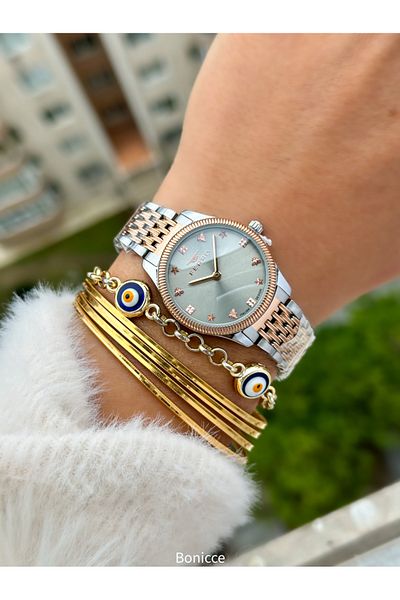 FERRO Brand Rose Color Steel Band with Gray Dial Figure (Butterfly, Star) Women's Wrist Watch + Bracelet