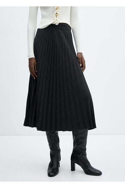 MANGO Woman Checked and pleated skirt