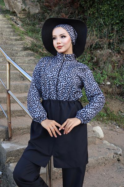 new ats Nur Patterned 3-Piece Hijab Swimsuit with Adjustable Elastic Waist