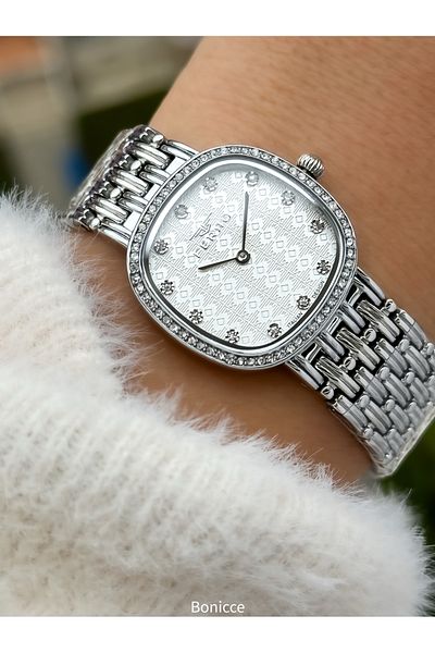 FERRO Brand Steel Band, Silver Color, White Dial Women's Wrist Watch + Evil Eye Beaded Bracelet