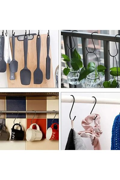 VENON Black Metal Hook with Practical Hanger - 5 Pcs Bathroom and Es Hook