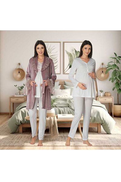 Effortt Venera Maternity Pregnant 3-Piece Lace Detailed Elegant Maternity Set