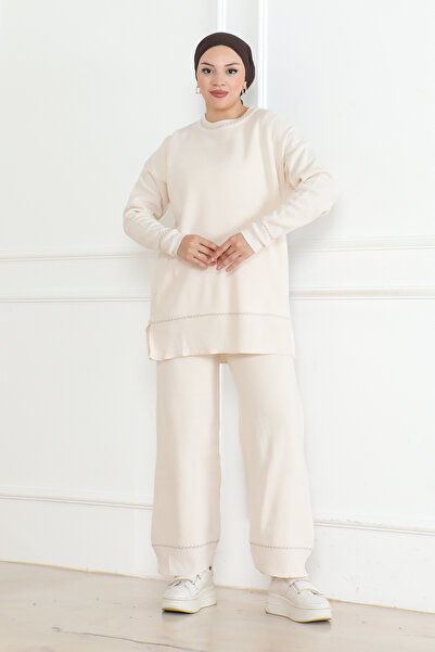 DESTEMODA Σετ πλεκτών είδων με λεπτομέρεια ρίγες Εκρού 1018