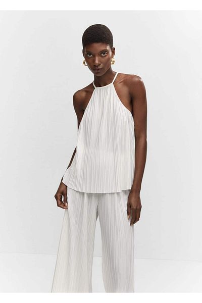 MANGO Woman Plisowana bluzka z kołnierzykiem typu halter