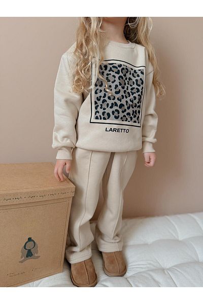 YİGİT BUTİK Yigit Boutique Leopard Printed Girl's Bottom Top Set