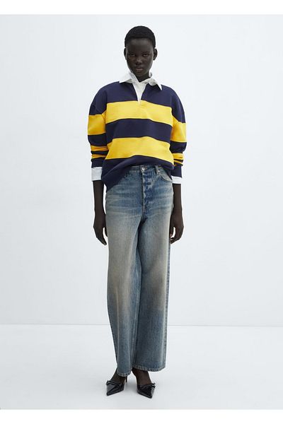 MANGO Woman Tricou polo din bumbac cu dungi
