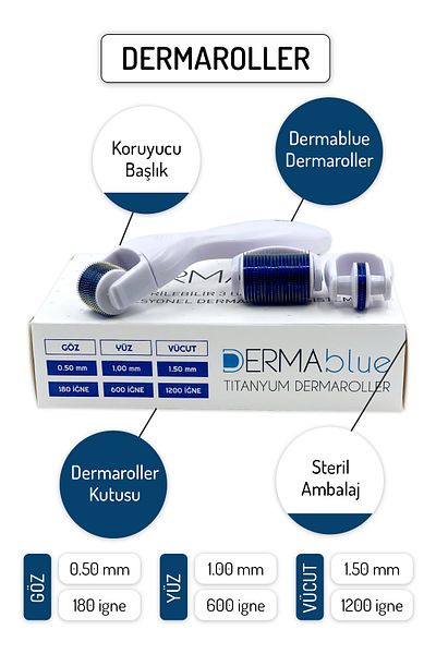 Dermablue 3in1 Dermaroller Replaceable 3 Head Titanium Needle Derma Roller Set