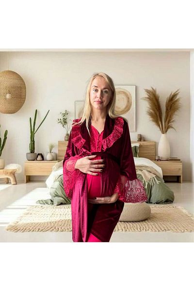 Effortt Venera Maternity Pregnant 3-Piece Lace Detailed Elegant Maternity Set