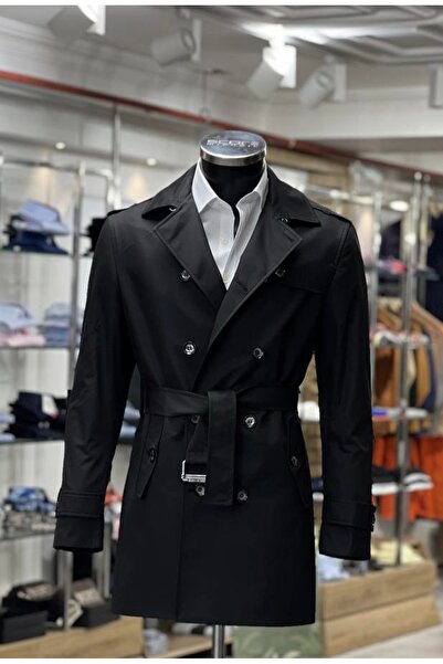 ayakuydur Erkek Siyah Kuşaklı Trençkot