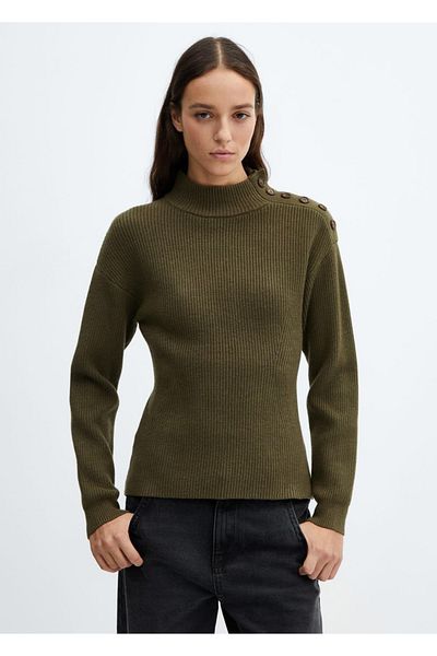 MANGO Woman Ribbed Sweater - Buttoned Shoulder Design