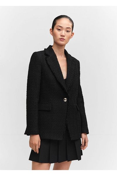 MANGO Woman Jewel Button Tweed American Jacket