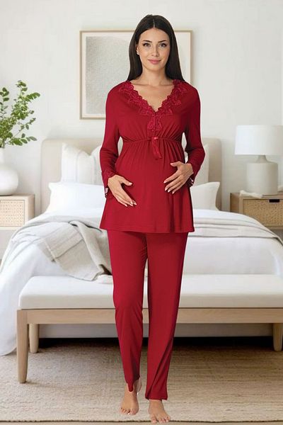 Effortt Venera Maternity Pregnant 3-Piece Lace Detailed Elegant Maternity Set