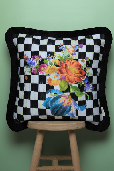 Alseko Concept Çiçekli Pötikare Desen 43x43 cm Kırlent Kılıfı