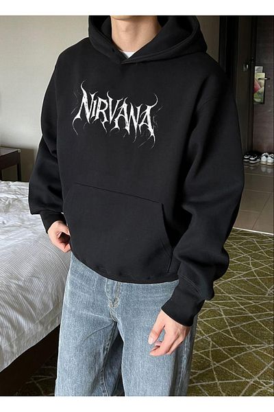 DEEPSENCE Μπλουζάκι με κουκούλα NIRVANA PRINTED Unisex Μαύρο Oversize