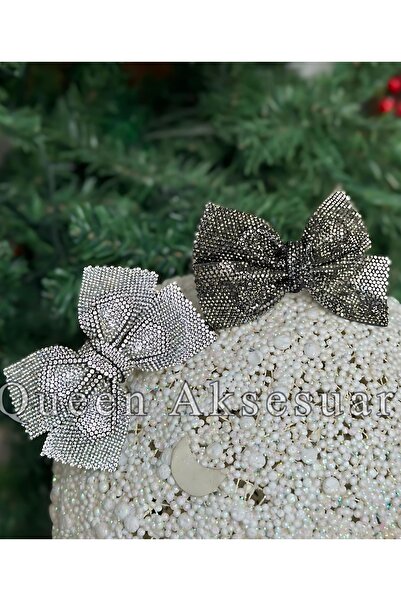 QUEEN AKSESUAR Imported Luxury French Model Complete Crystal Shiny Black Smoked Stone Paved Bow Automatic Buckle