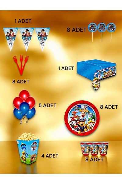 VibeHome 8-Person Paw Patrol Themed Luxury Set - Birthday Party and Fun Events