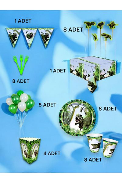 VibeHome Jurassic Themed Luxury Set for 8 - Birthday Party and Fun Events