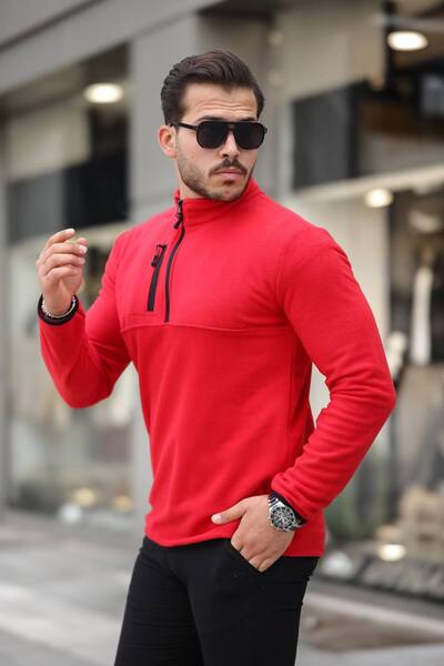 eg38 Yarım Fermuar Polar Kırmızı