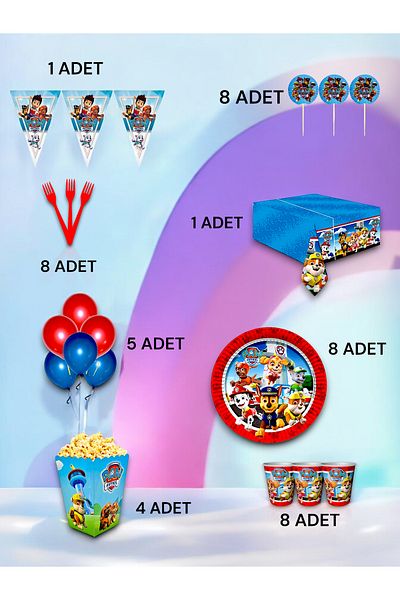 VibeHome 8-Person Paw Patrol Themed Luxury Set - Birthday Party and Fun Events
