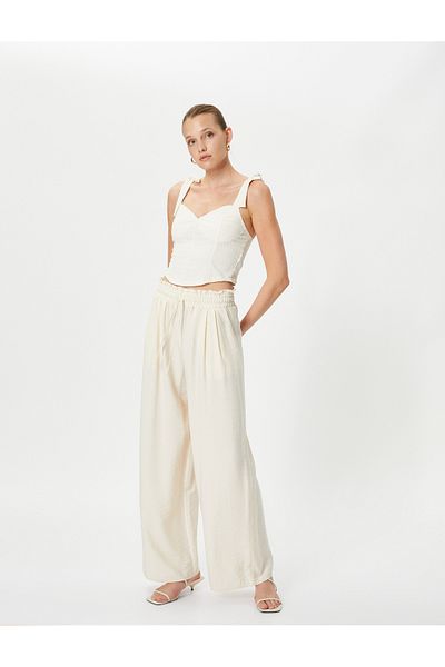 Koton Wide Leg Trousers With Waist Lace Viscose Pocket