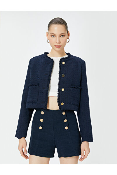 Koton Укорочено сако от туид със златни копчета и кръгла яка с джоб